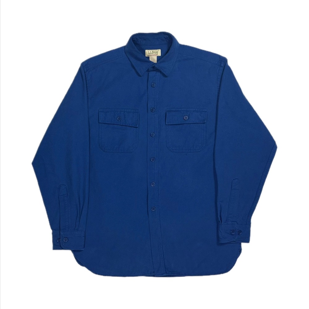 Vtg LL Bean 100% cotton blue chamois cloth button up flannel shirt mens medium